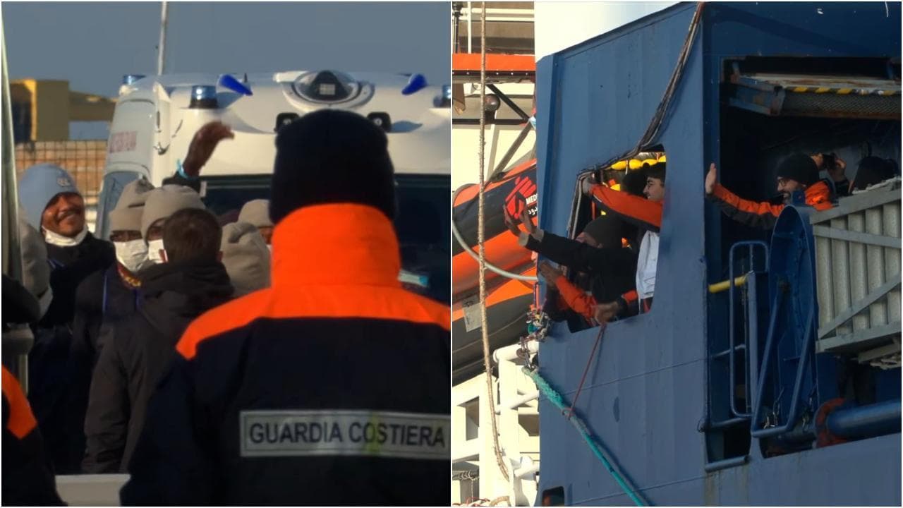 Geo Barents, i migranti scendono dalla nave: i saluti a chi li ha salvati