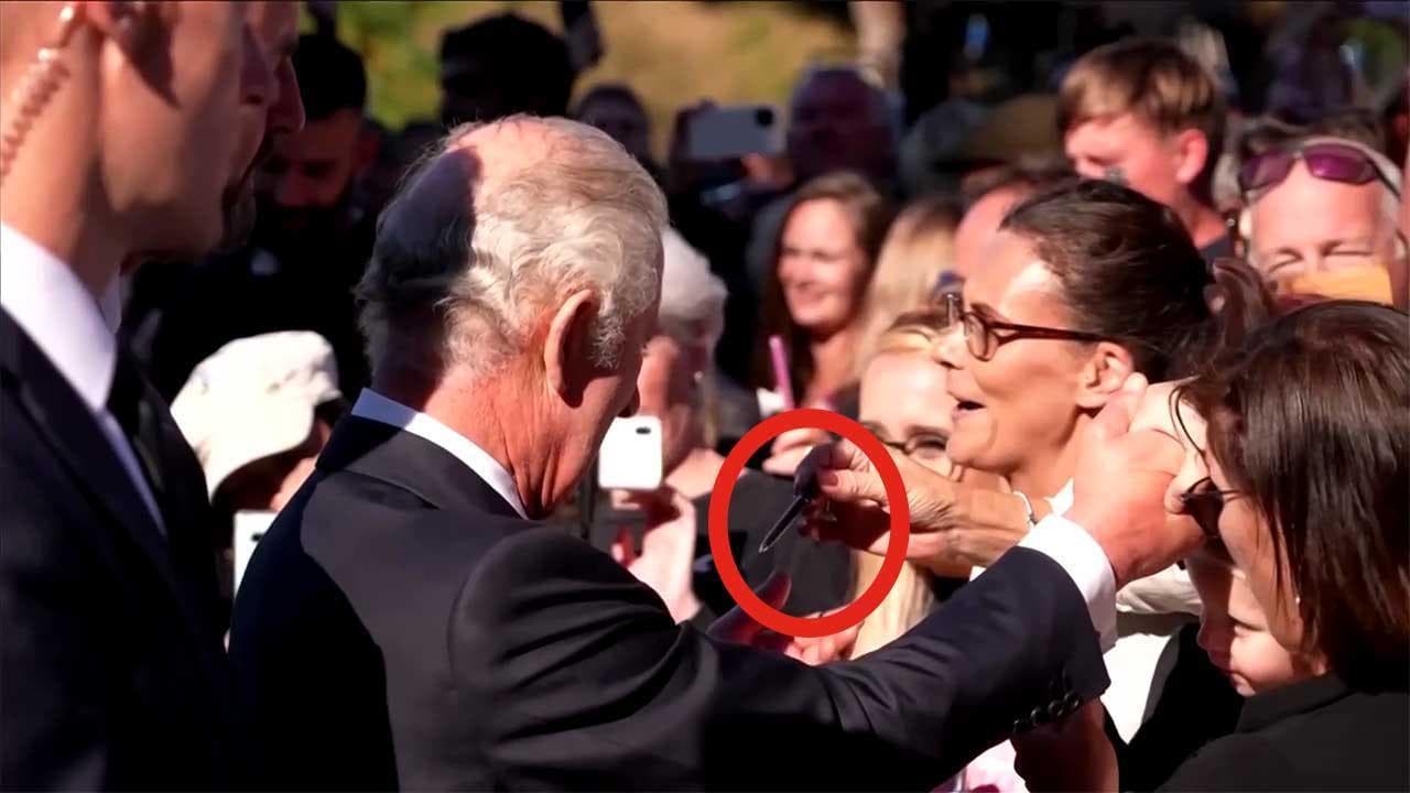 Una donna tra la folla regala a re Carlo una penna a sfera, l'ironia della suddita: "Just in case"