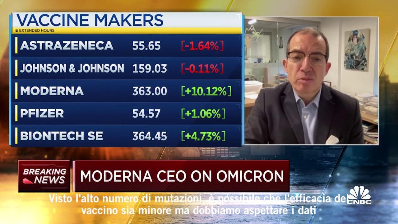 Bancel (Ceo Moderna): "Con variante Omicron possibile la perdita di efficacia dei vaccini"