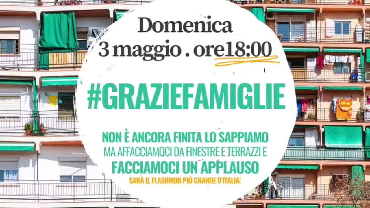 Coronavirus Fase 2, #graziefamiglie: domenica 3 maggio alle 18 il flash mob per ringraziare genitori, bambini e nonni