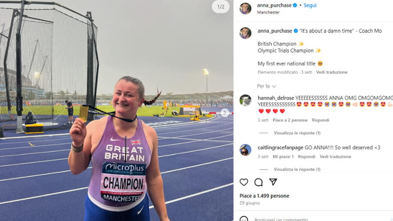 La martellista Anna Purchase, campionessa di Gran Bretagna esclusa dalle Olimpiadi (Instagram anna_purchase)