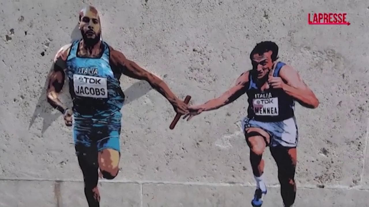 Olimpiadi: Mennea e Jacobs si passano il testimone nel murale a Roma, al Foro Italico