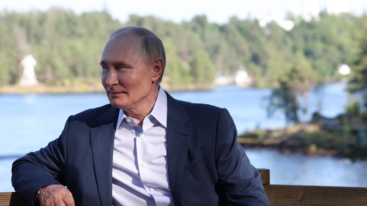 In this pool photograph released by Russian state owned Sputnik agency, Russian President Vladimir Putin visits the Chapel of the Valaam Icon of the Mother of God on Svetly Island, Republic of Karelia on July 26, 2024. (Photo by Alexander KAZAKOV / POOL / AFP)