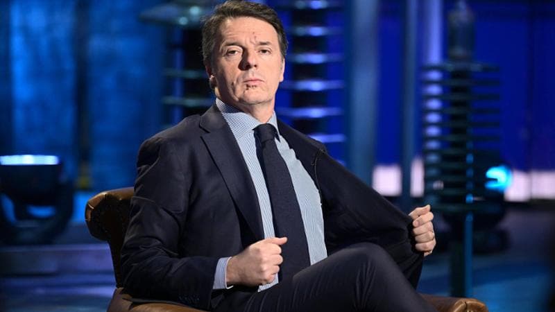 09/01/2024 Roma. Rai. Programma televisivo Avanti Popolo. Nella foto Matteo Renzi sullo sfondo un’ immagine di Conte