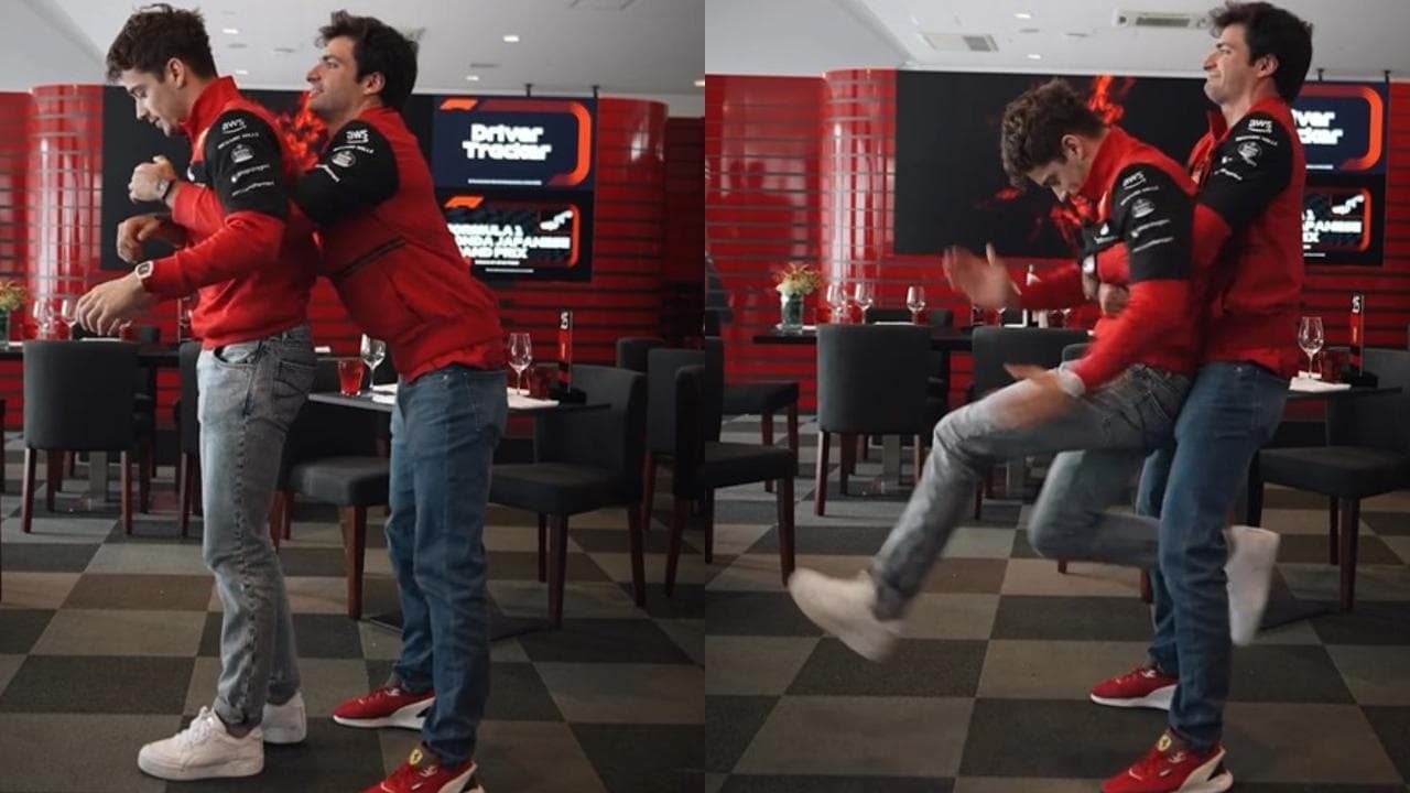 I ferraristi Sainz e Leclerc si preparano al Gp del Giappone ballando un can-can