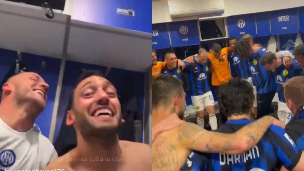 Balli e canti nello spogliatoio dell'Inter per lo scudetto: Frattesi è incontenibile