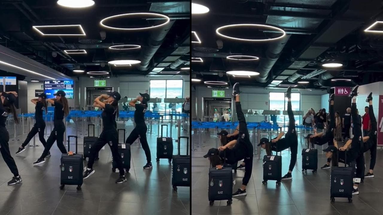 La coreografia in aeroporto delle azzurre della ritmica in partenza per Parigi