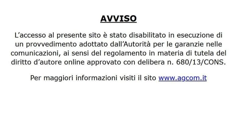 La schermata di blocco di un sito pirata