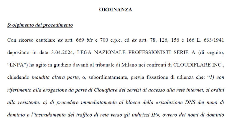 L'ORDINANZA DEL TRIBUNALE DI MILANO