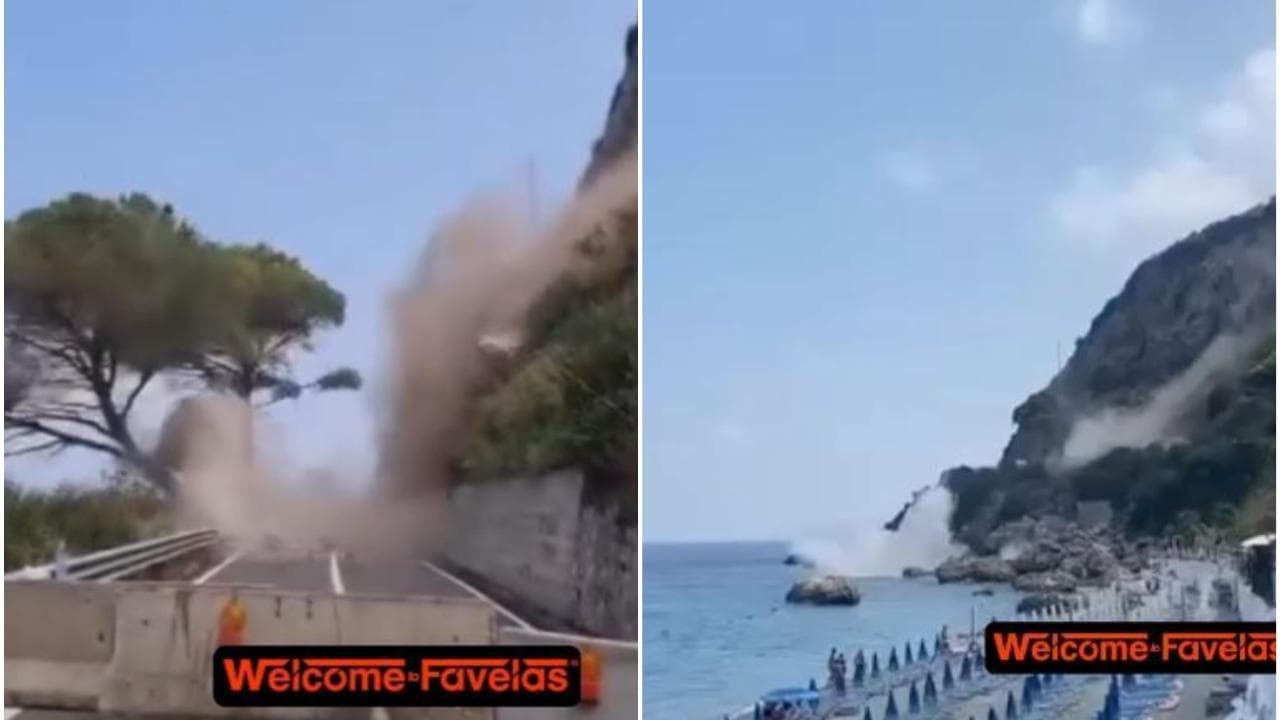 Scilla, la frana invade la strada, travolge gli alberi e cade in mare vicino la spiaggia