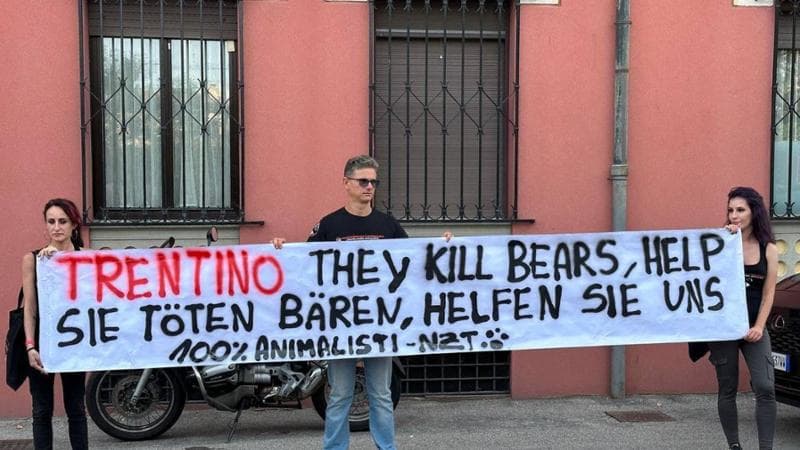 Manifestazione per gli orsi in Trentino alla Mostra del Cinema di Venezia