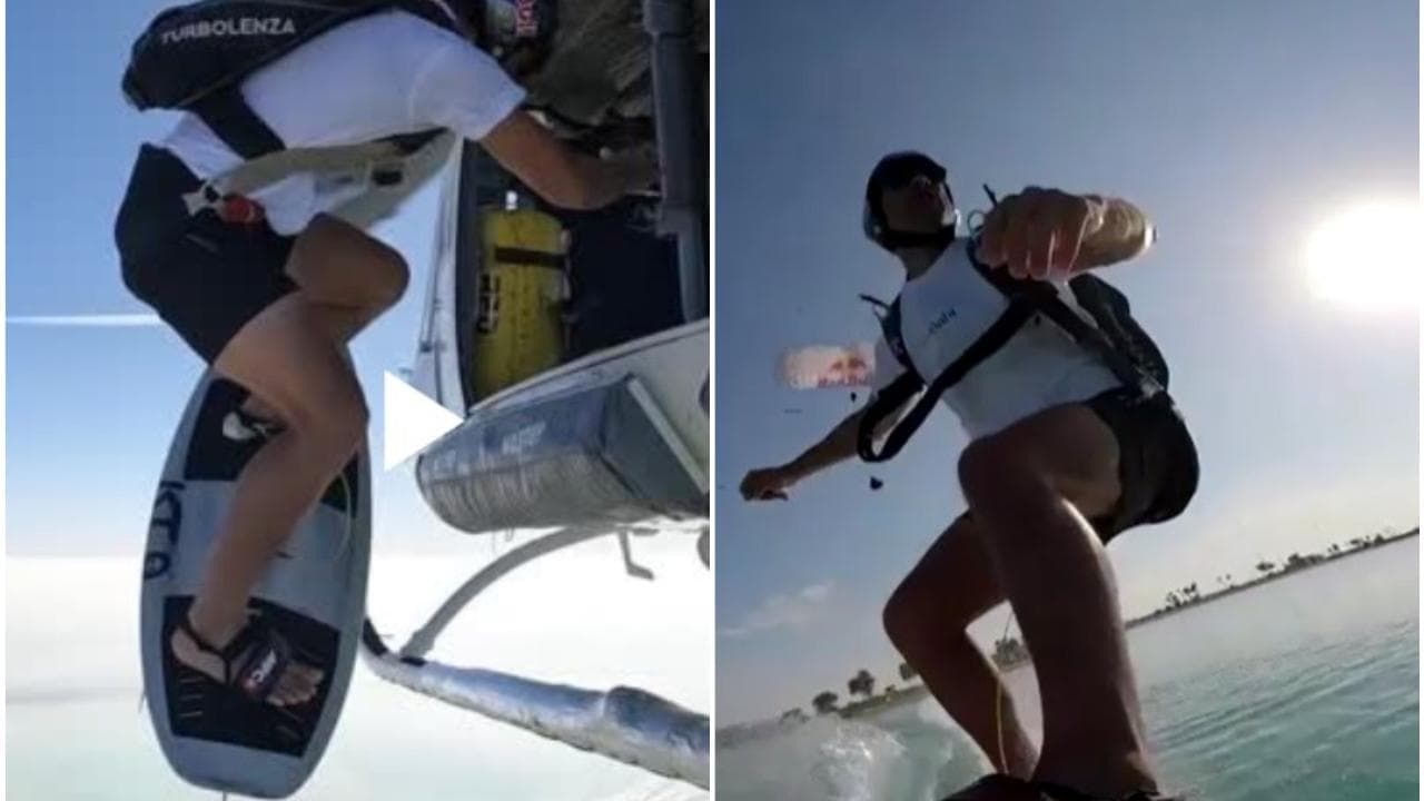 Con il surf dal cielo alle onde, l'impresa estrema del paracadutista cileno