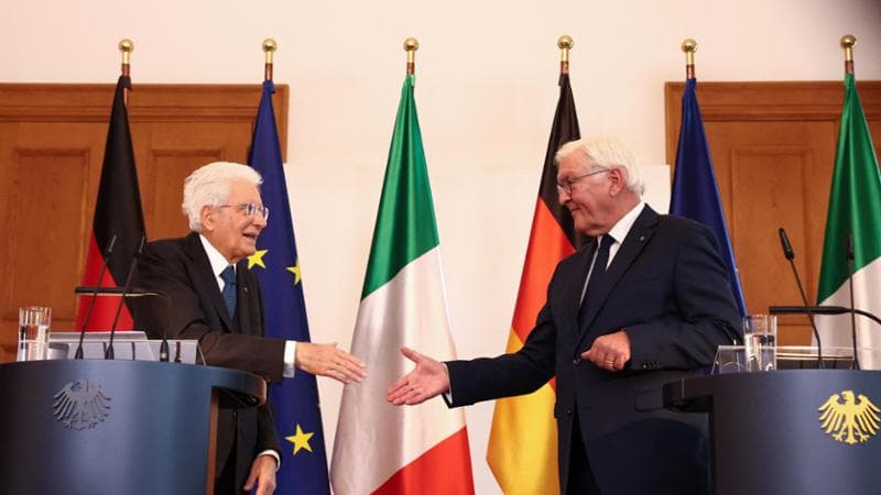 Il presidente della Repubblica Sergio Mattarella e il presidente tedesco Frank-Walter Steinmeier in conferenza stampa a Berlino, 27 settembre 2024