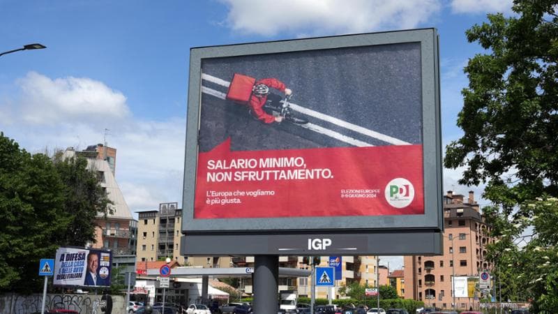 Milano - Milano - Manifesto, Pubblicita' elettorale del Partito Democratico PD con la scritta Salario Minimo, Non Sfruttamento, per l' elezioni europee del 8/9 giugno (Milano - 2024-05-03, DUILIO PIAGGESI)&nbsp;
