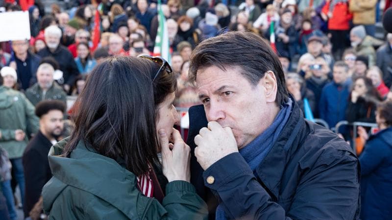 ELLY SCHLEIN E GIUSEPPE CONTE .ALLA MANIFESTAZIONE ANTIFASCISTA .Enrico Ramerini/ Cge fotogiornalismo
