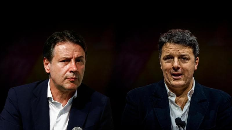 2021 Roma,fotomontaggio con il presidente del Consiglio Giuseppe Conte e il senatore Matteo Renzi