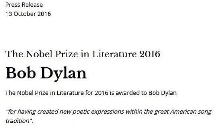 A Bob Dylan il premio Nobel per la letteratura: "Ha creato una nuova espressione poetica"