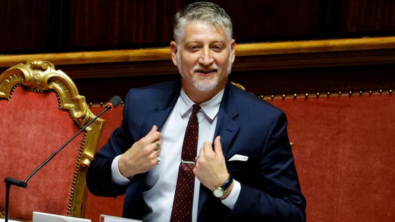 Il ministro della Cultura, Alessandro Giuli durante il Question Time al Senato, Roma 10 ottobre 2024. ANSA/FABIO FRUSTACI