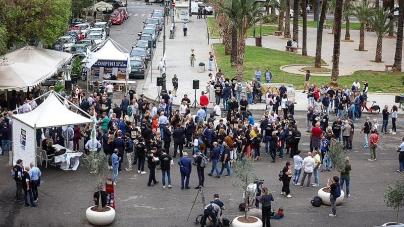 Processo Open Arms esponenti della Lega in pizza Politeama per dare sostegno a Matteo Salvini Palermo  18/10/ 2024 Foto Igor Petyx 