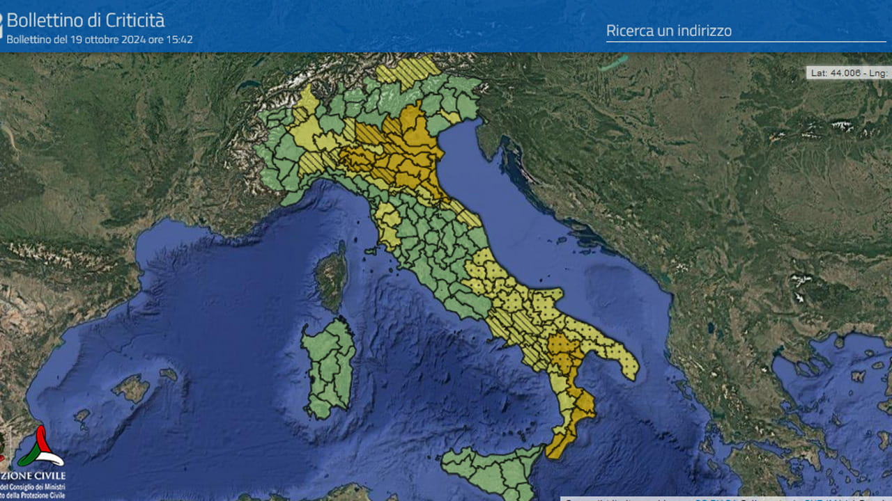 L'allerta della Protezione Civile per domenica