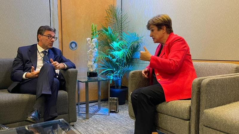Il ministro dell'Economia, Giancarlo Giorgetti, e la direttrice generale del Fmi Kristalina Georgieva&nbsp;
