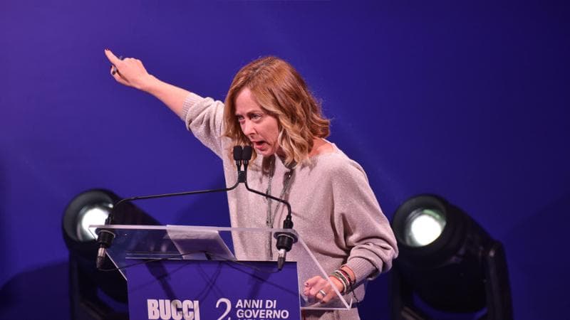 La premier Giorgia Meloni alla&nbsp;chiusura della campagna elettorale per Marco Bucci
