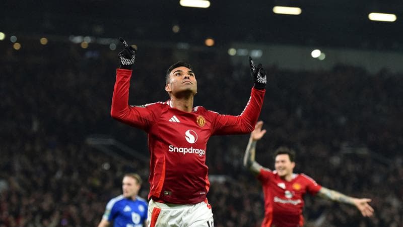 Casemiro festeggia il gol al Leicester in Carabao Cup