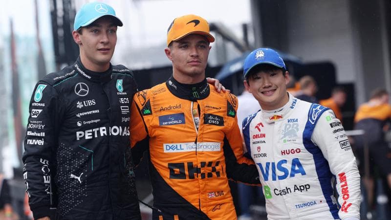 Da sinistra: Russell, Norris e Tsunoda