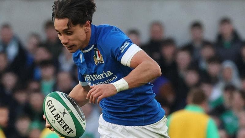Rugby Union - Six Nations Championship - Ireland v Italy - Aviva Stadium, Dublin, Ireland - February 11, 2024 Italy's Ange Capuozzo in action with Ireland's Craig Casey REUTERS/Lorraine O'sullivan