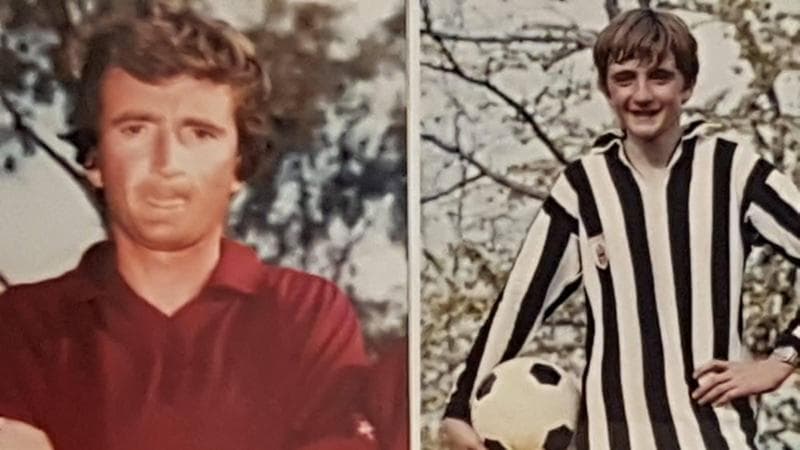 Carlo Nesti con le maglie di Juventus e Torino