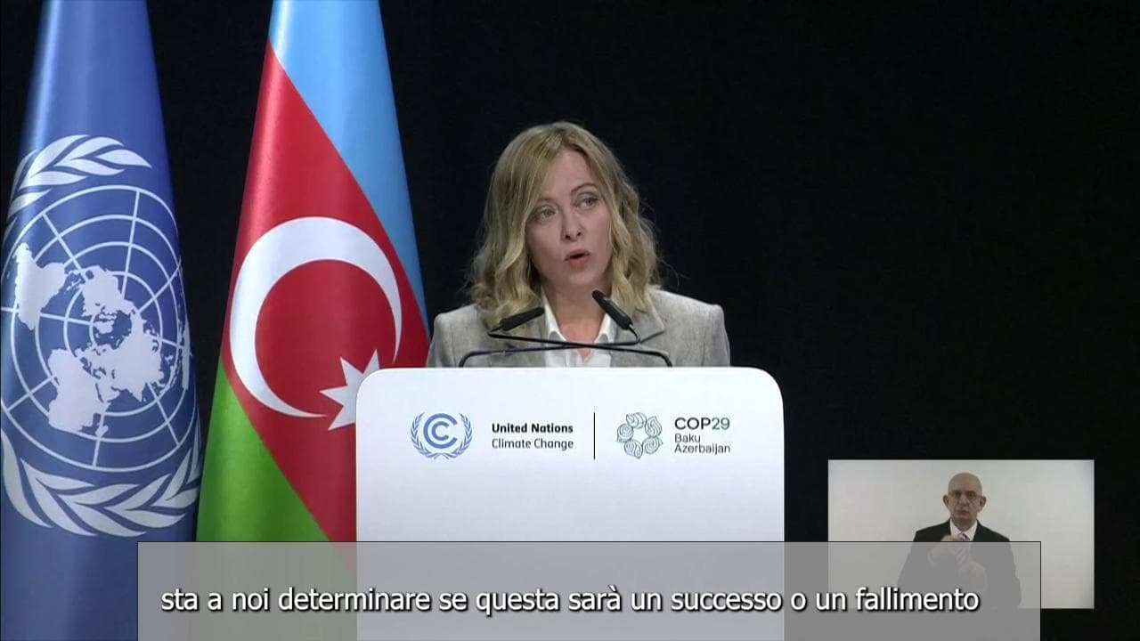 Cop29, Meloni: "Io madre, lavoro per la generazione di mia figlia"