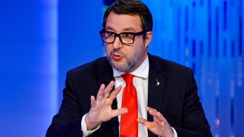 Italian Minister for Infrastructure and Deputy Prime Minister Matteo Salvini on TV show ‘Otto e Mezzo’, Rome 13 November 2024.  ANSA/FABIO FRUSTACI