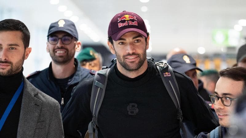 Matteo Berrettini all'arrivo all'aeroporto di Fiumicino