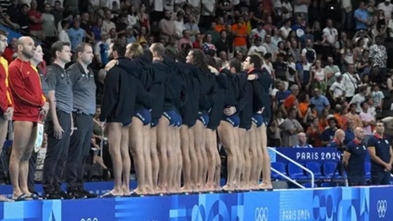 Il Settebello prima della gara contro la Spagna a Parigi 2024