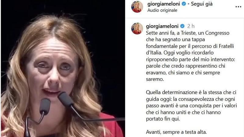 Meloni ricorda il congresso FdI di Trieste: “Siamo carne e sangue, siamo la destra autonoma”