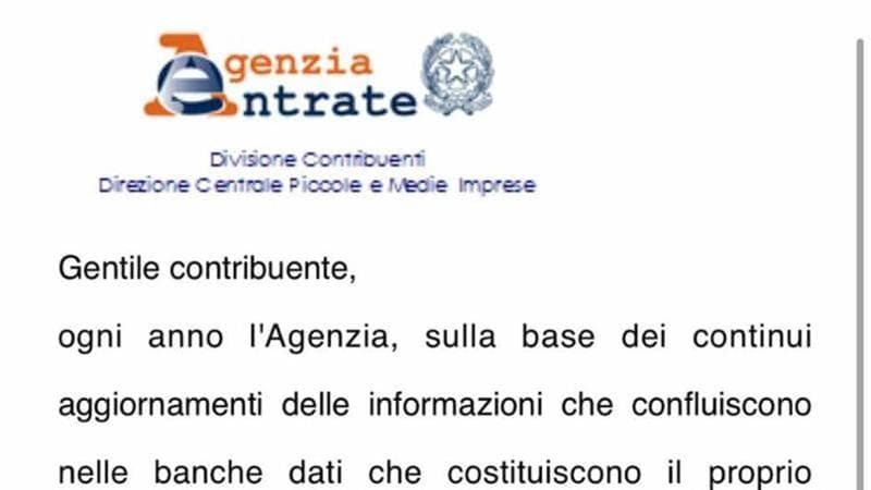 La lettera inviata dall'Agenzia delle entrate