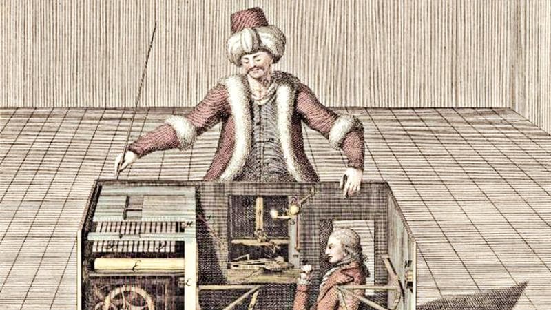 "Il Turco&rdquo;,&nbsp;il falso l&rsquo;automa progettato&nbsp; da Wolfgang von Kempelen. 1789. Joseph Racknitz&nbsp;
