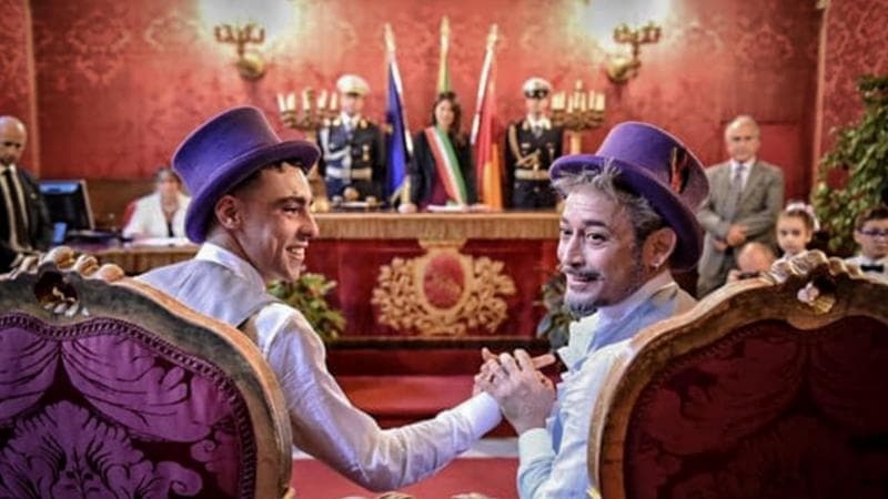Settembre 2016: Luca De Sario e Francisco Raffaele Villarusso, sono la prima coppia gay a unirsi civilmente a Roma © 2016 Pacific Press