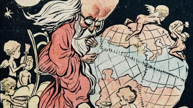 Dio ripara la Terra con l’aiuto degli angeli, illustrazione del XIX secolo