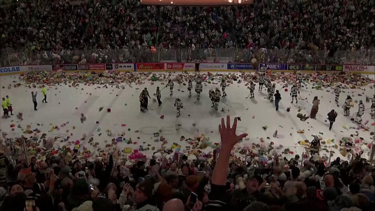 Hockey su ghiaccio, tifosi lanciano più di 100 mila peluche in campo: è record nel "Teddy Bear Toss"