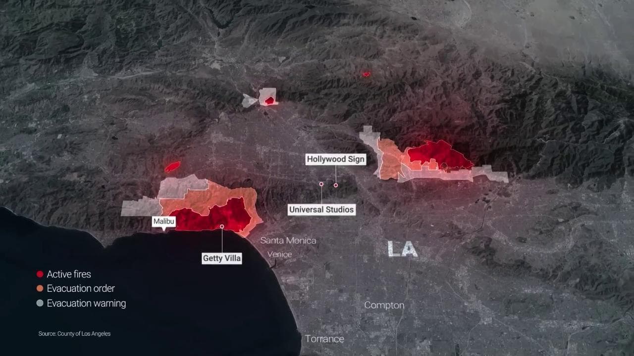 California, la mappa degli incendi e le aree di evacuazione