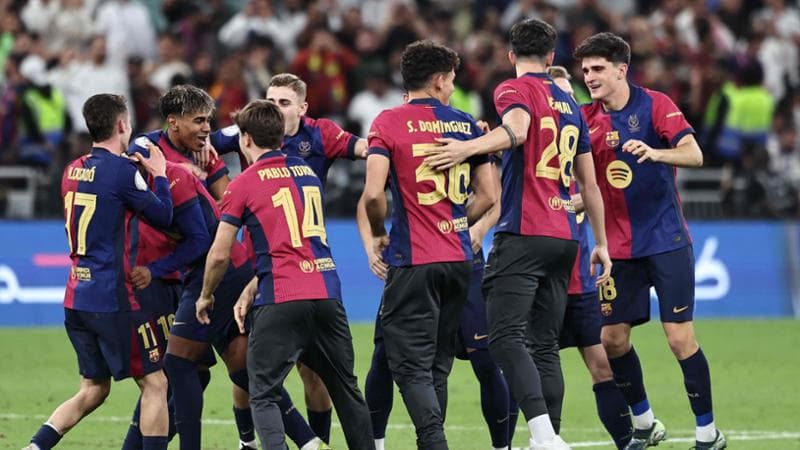 L'esultanza dei giocatori del Barcellona