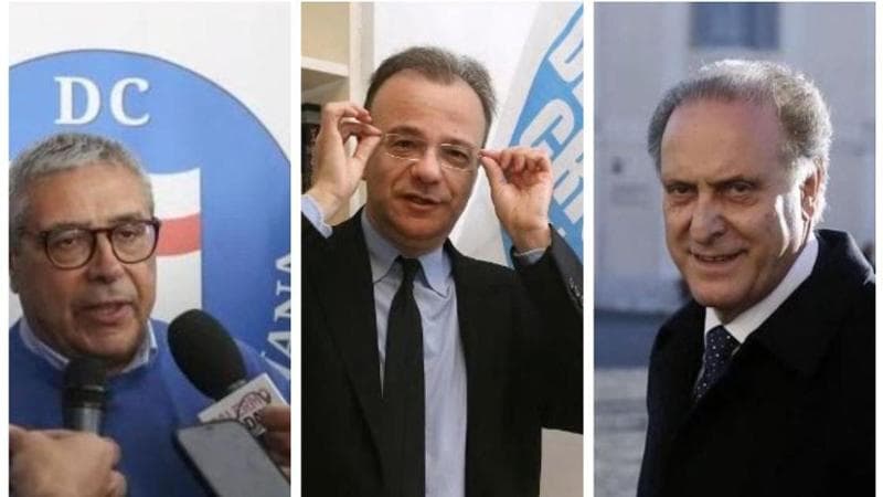Da sinistra, Toto Cuffaro, Gianfranco Rotondi e Lorenzo Cesa