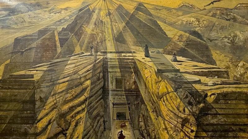 The Great Pyramids at Sunset (particolare), dipinto di Eugene Berman del 1966