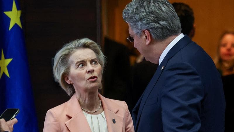 La presidente Ursula von der Leyen con il primo ministro croato&nbsp;Andrej Plenkovic
