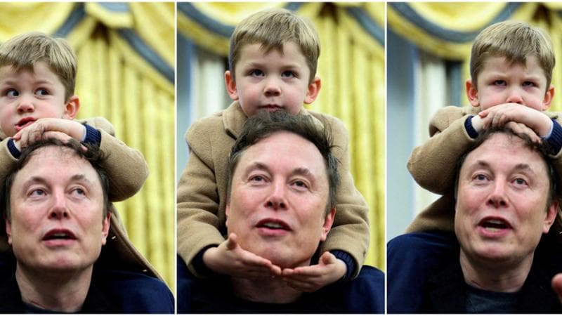 Elon Musk con il figlio piccolo