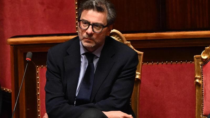 Il ministro Giancarlo Giorgetti nel corso del question time al Senato, Roma 13 febbraio 2025.
ANSA/MAURIZIO BRAMBATTI