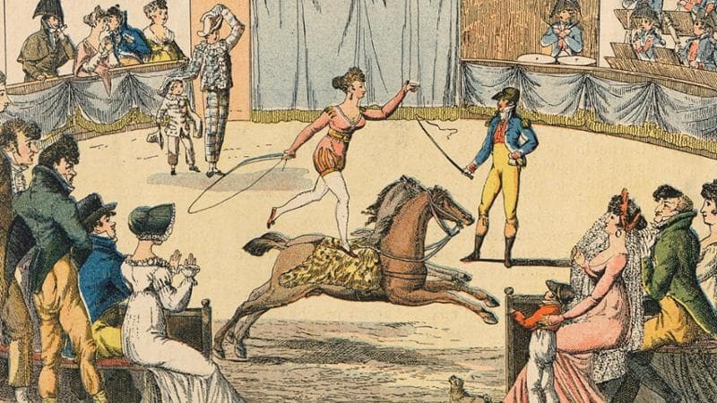 Un’immagine tratta dalla rivista parigina La Vie Illustrée, del 1903, raffigurante una scena equestre con Antonio Franconi (1737-1836), italiano considerato tra i fondatori del circo francese (Getty images)
