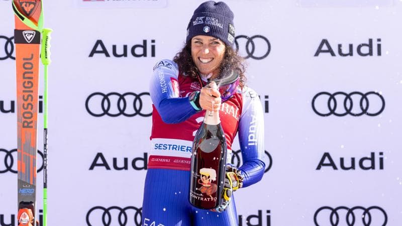 Federica Brignone sul podio del Sestriere