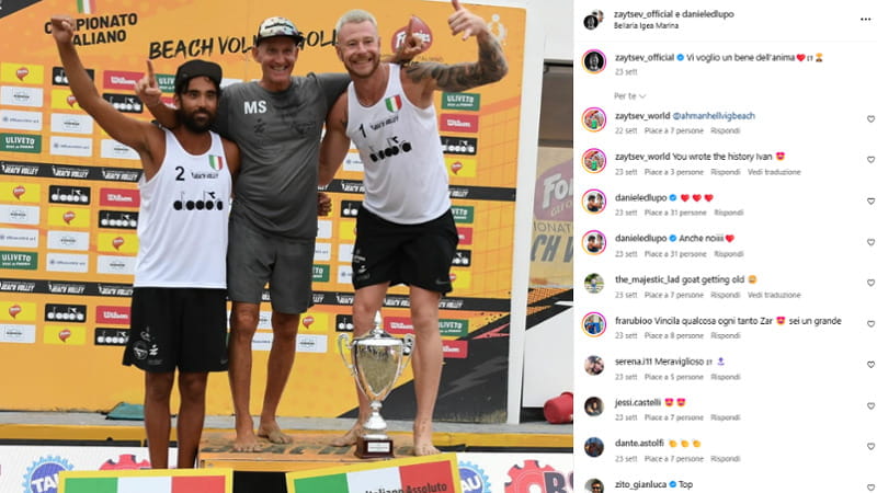Daniele Lupo e Ivan Zaytsev il giorno della vittoria del campionato italiano a Bellaria (Instagram danieledlupo)